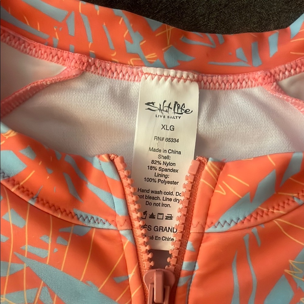 Salt Life Coral and Light Blue Long Sleeve One-Piece Swimsuit - Picture 2 of 3